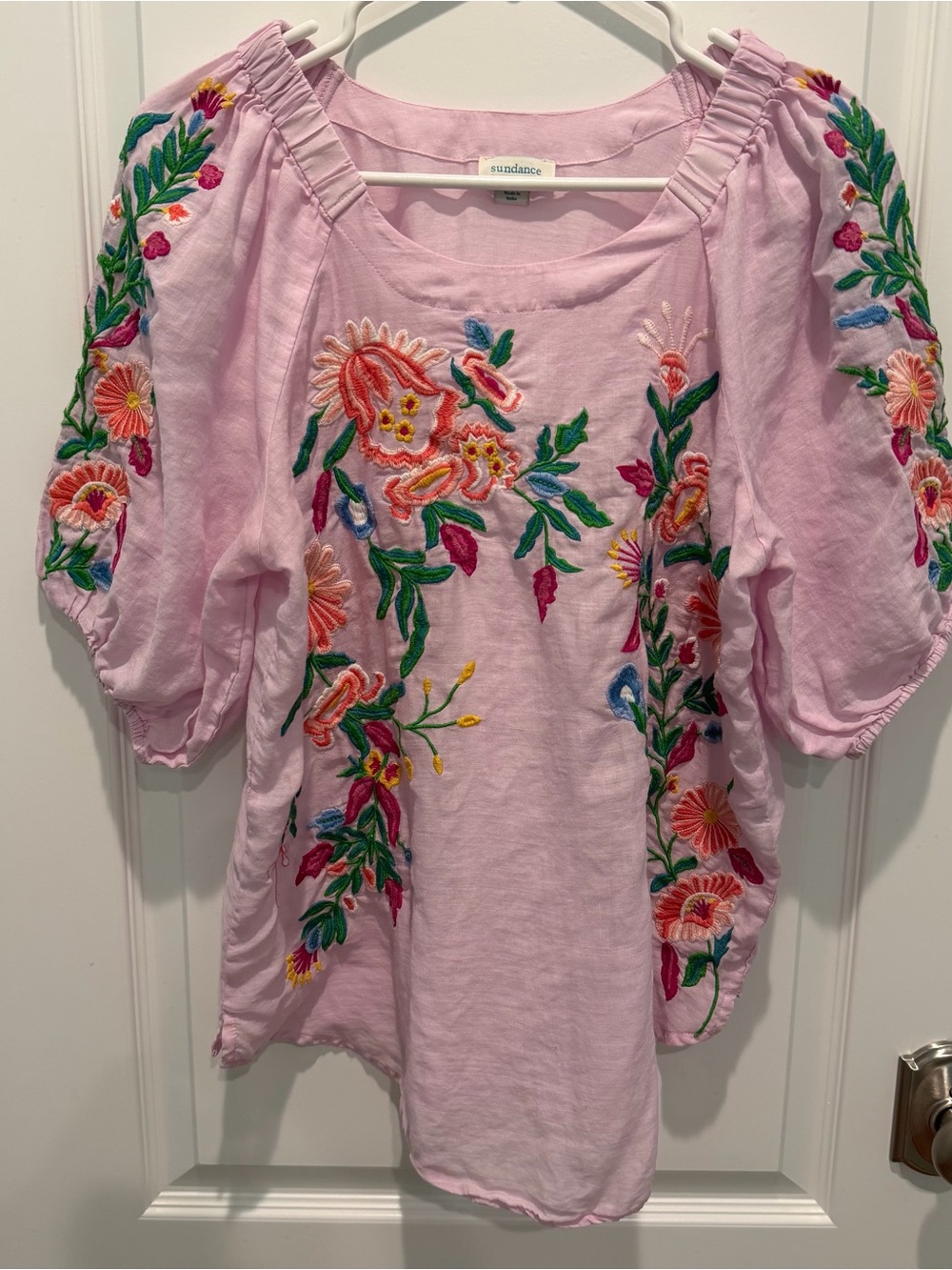Sundance Catalog Womem’s Embroidered Vallejo Top Blouse Semi Sheer Pink Size M - Picture 2 of 9
